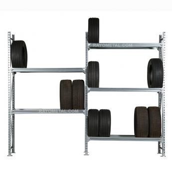 Vue d'ensemble d'un rack à pneus personnalisable en hauteur et en largeur.