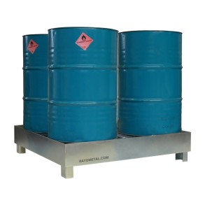 Vue d'ensemble du bac de rétention produit chimique 4 fûts